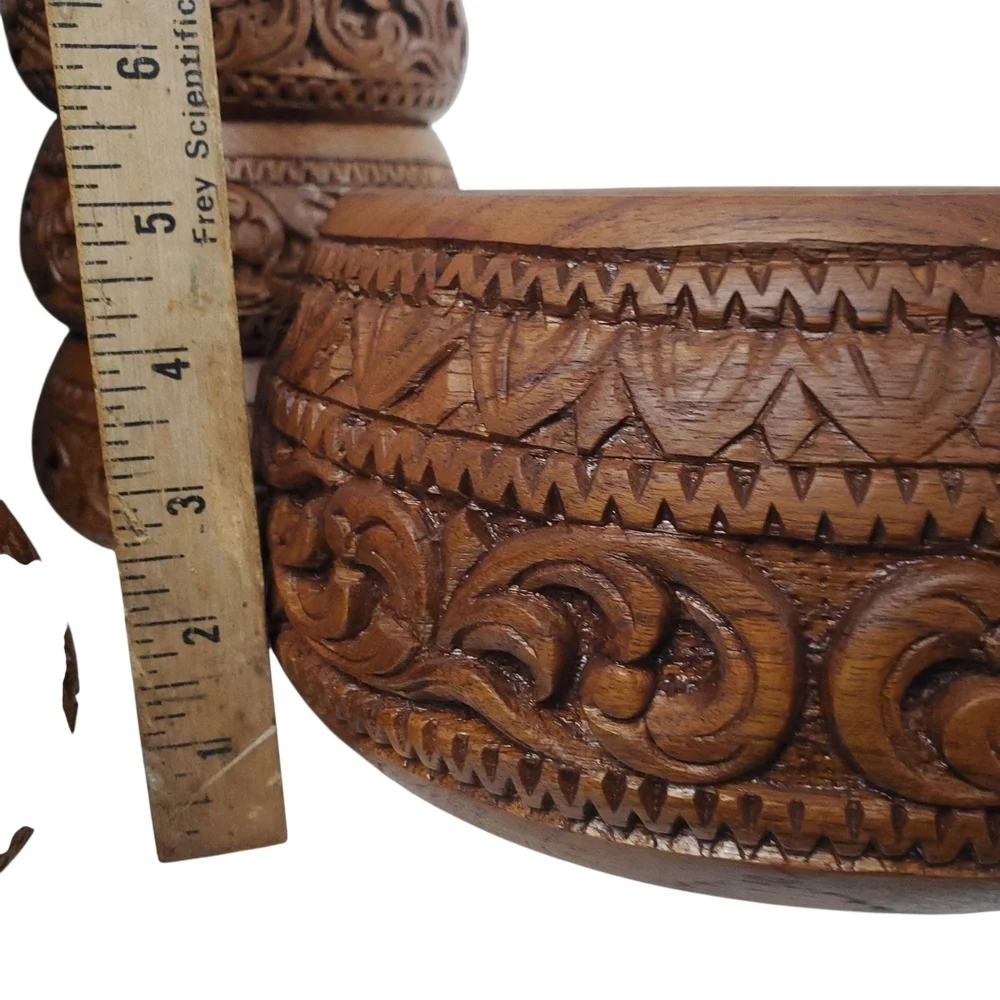 Vntg Hand Carved Wooden Salad Bowl Set. 9 Pc set. Mid-Century Modern